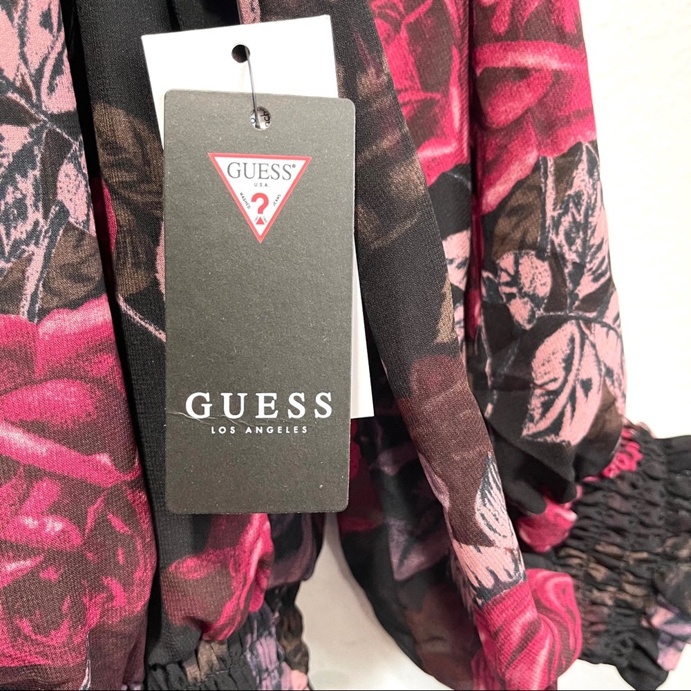 GUESS Black Floral Sleeve Scoop Neck Top - Picture 6 of 8